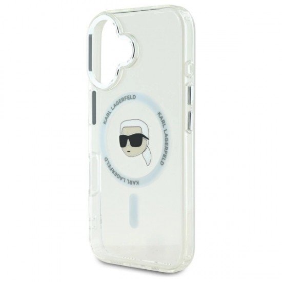 Karl Lagerfeld IML Metal Karl Head MagSafe iPhone 16 Case - White