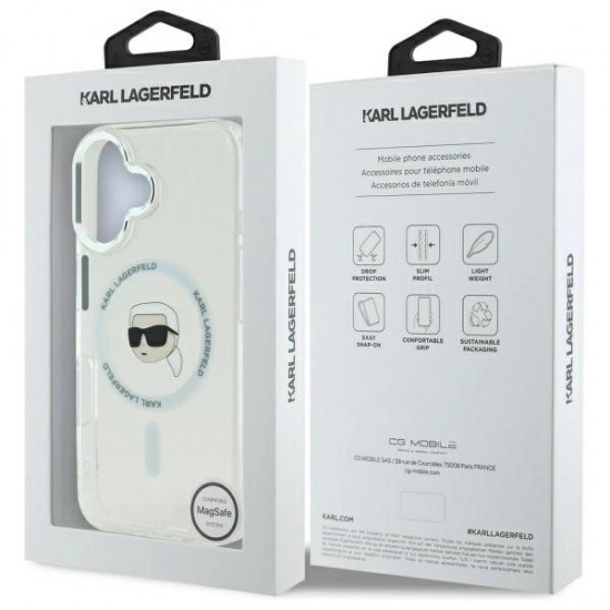 Karl Lagerfeld IML Metal Karl Head MagSafe iPhone 16 Case - White