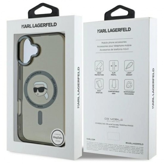 Karl Lagerfeld IML Metal Karl Head MagSafe iPhone 16 Case - Black