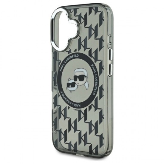 Karl Lagerfeld IML Monogram Karl & Choupette Head MagSafe iPhone 16 Case - Black
