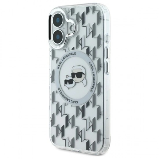 Karl Lagerfeld IML Monogram Karl & Choupette Head MagSafe iPhone 16 Case - Clear