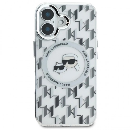 Karl Lagerfeld IML Monogram Karl & Choupette Head MagSafe iPhone 16 Case - Clear