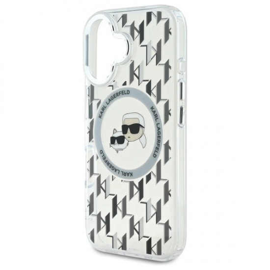 Karl Lagerfeld IML Monogram Karl & Choupette Head MagSafe iPhone 16 Case - Clear