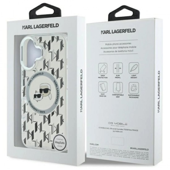 Karl Lagerfeld IML Monogram Karl & Choupette Head MagSafe iPhone 16 Case - Clear