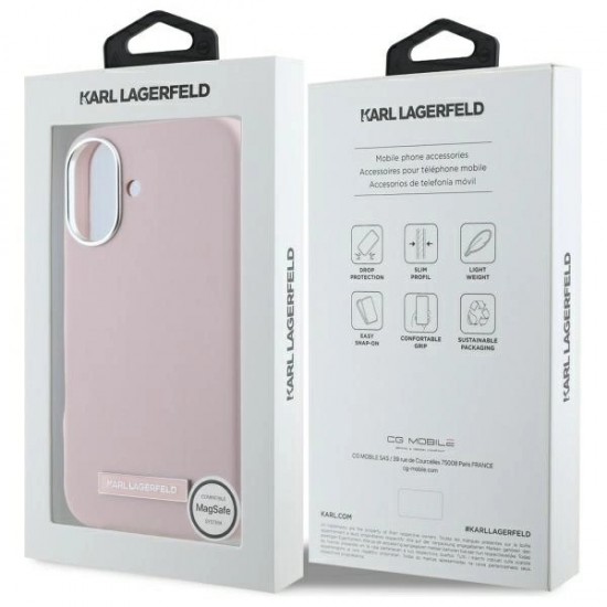 Karl Lagerfeld FW Metal Plate MagSafe iPhone 16 Case - Pink