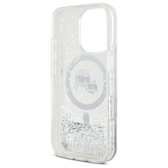 Karl Lagerfeld Liquid Glitter Karl & Choupette Head Magsafe Case for iPhone 16 Pro Max - Clear