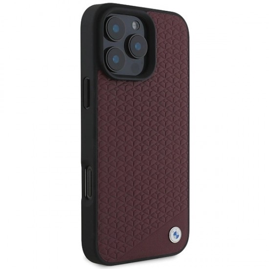 BMW Sign Leather Diamond Metal Logo MagSafe Case for iPhone 16 Pro Max - Red