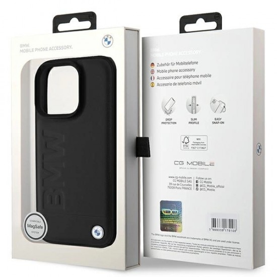 BMW Leather Hot Stamp MagSafe iPhone 16 Pro Max Case - Black