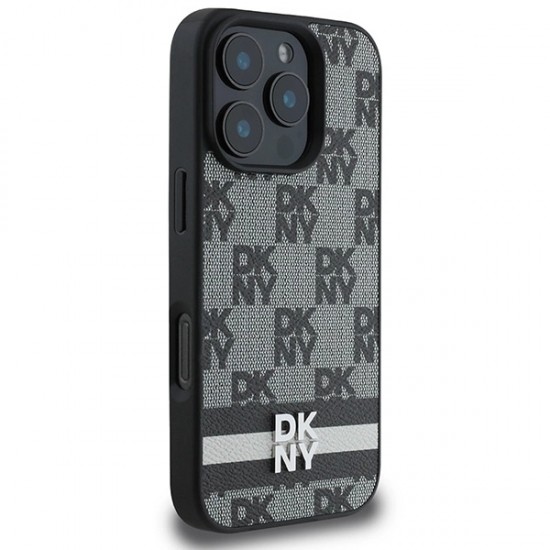 DKNY Checkered Pattern & Printed Stripes Case for iPhone 16 Pro - Black