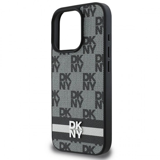 DKNY Checkered Pattern & Printed Stripes Case for iPhone 16 Pro - Black