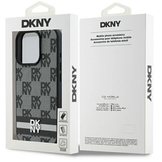 DKNY Checkered Pattern & Printed Stripes Case for iPhone 16 Pro - Black