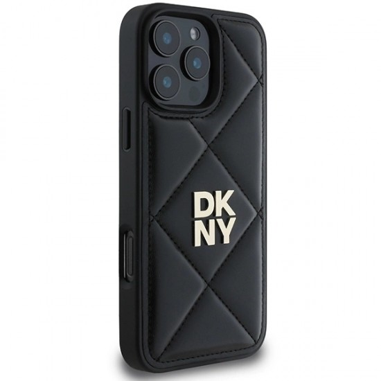 DKNY Quilted Stack Logo iPhone 16 Pro Case - Black