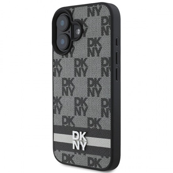 DKNY Checkered Pattern & Printed Stripes iPhone 16 Case - Black