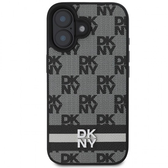 DKNY Checkered Pattern & Printed Stripes iPhone 16 Case - Black