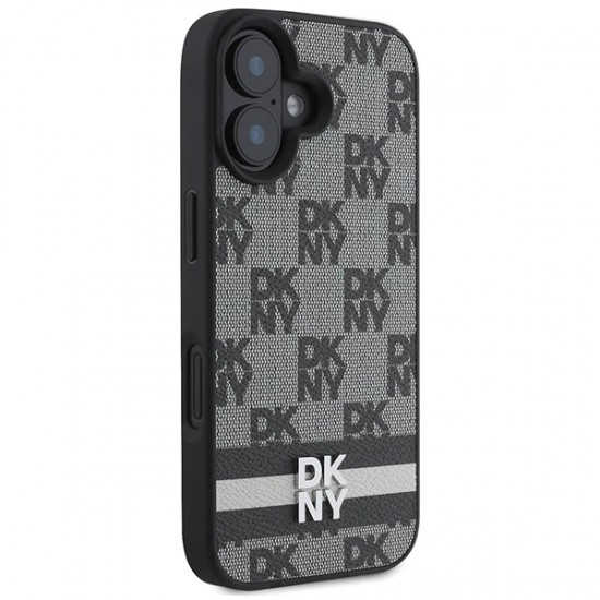 DKNY Checkered Pattern & Printed Stripes iPhone 16 Case - Black