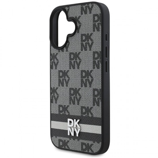 DKNY Checkered Pattern & Printed Stripes iPhone 16 Case - Black