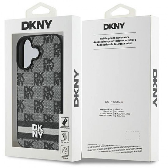 DKNY Checkered Pattern & Printed Stripes iPhone 16 Case - Black