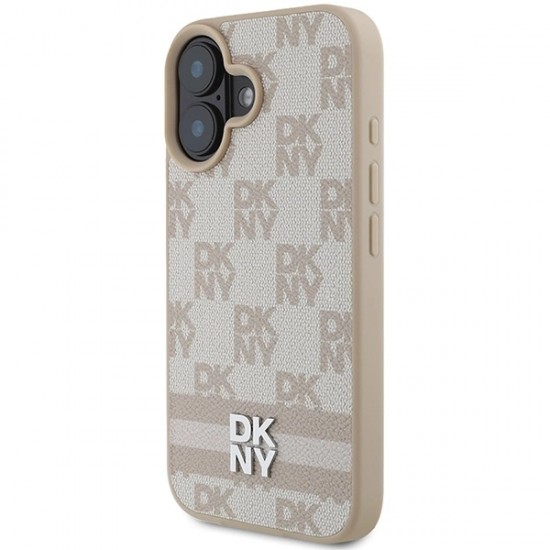 DKNY Checkered Pattern & Printed Stripes iPhone 16 Case - Pink