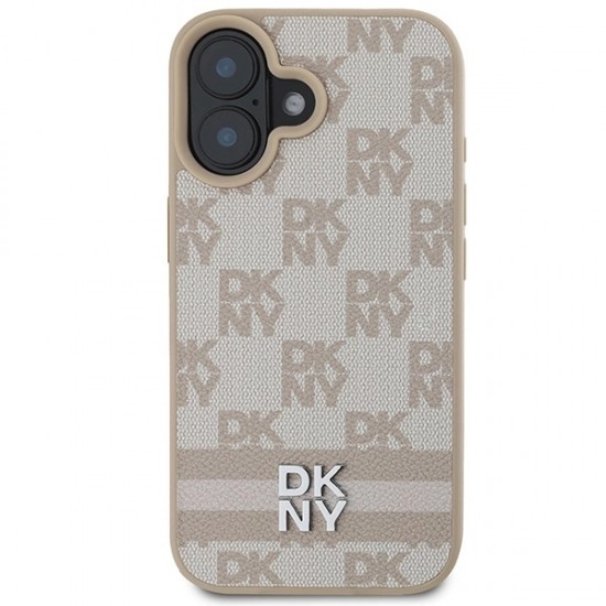 DKNY Checkered Pattern & Printed Stripes iPhone 16 Case - Pink