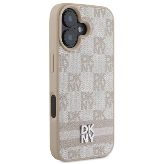 DKNY Checkered Pattern & Printed Stripes iPhone 16 Case - Pink