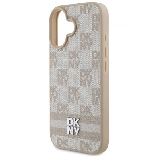 DKNY Checkered Pattern & Printed Stripes iPhone 16 Case - Pink