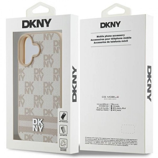 DKNY Checkered Pattern & Printed Stripes iPhone 16 Case - Pink