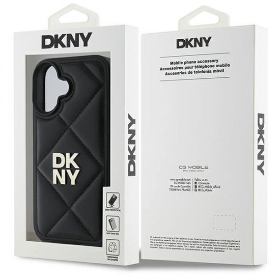 DKNY Quilted Stack Logo iPhone 16 Case - Black