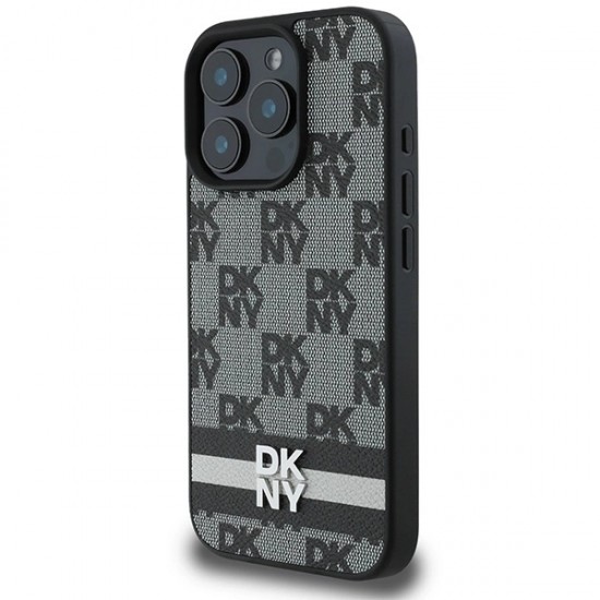 DKNY Checkered Pattern & Printed Stripes Case for iPhone 16 Pro Max - Black