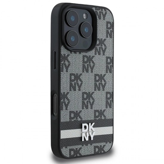 DKNY Checkered Pattern & Printed Stripes Case for iPhone 16 Pro Max - Black