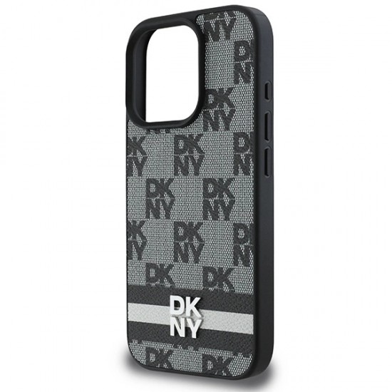 DKNY Checkered Pattern & Printed Stripes Case for iPhone 16 Pro Max - Black