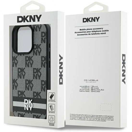 DKNY Checkered Pattern & Printed Stripes Case for iPhone 16 Pro Max - Black