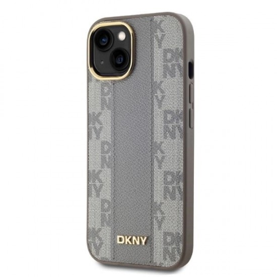 DKNY Leather Checkered Mono Pattern MagSafe iPhone 14 Case - Beige