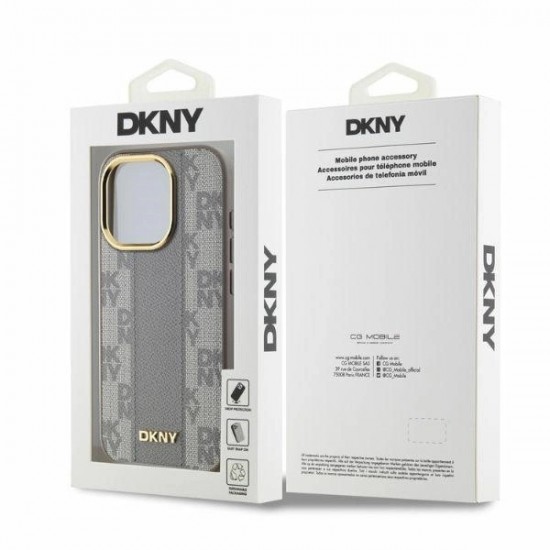 DKNY Leather Checkered Mono Pattern MagSafe iPhone 15 Pro Case - Beige