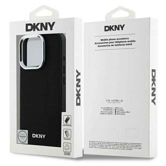 DKNY Plain Silver Logo MagSafe iPhone 16 Pro Case - Black