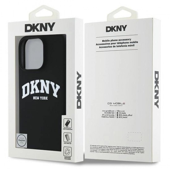 DKNY Silicone White Printed Logo MagSafe iPhone 16 Pro Case - Black
