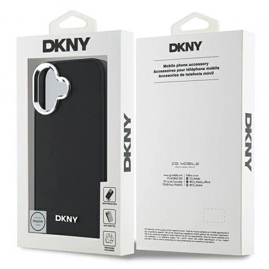 DKNY Plain Silver Logo MagSafe iPhone 16 Case - Black