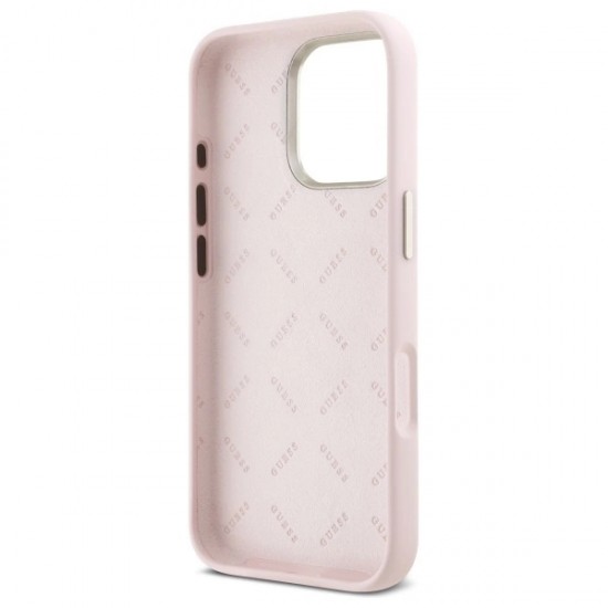 Guess Silicone Script Metal Logo & Frame iPhone 16 Pro Max Case - Pink