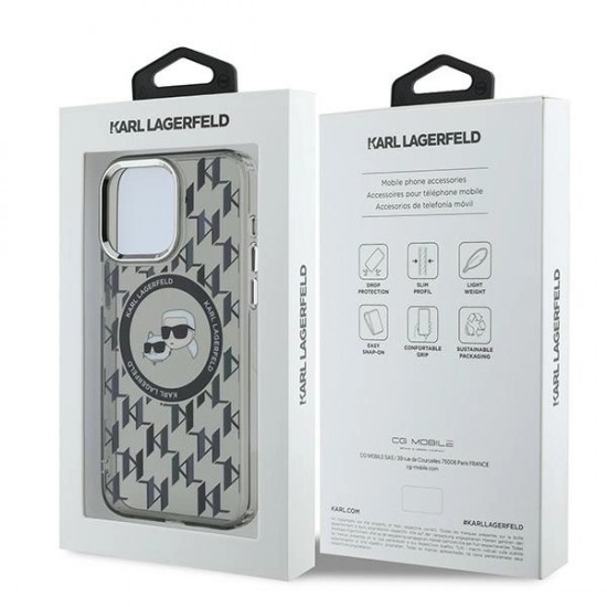 Karl Lagerfeld IML Monogram Karl & Choupette Head MagSafe iPhone 15 Pro Case - Black