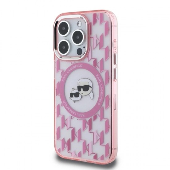 Karl Lagerfeld IML Monogram Karl & Choupette Head MagSafe iPhone 15 Pro Case - Pink