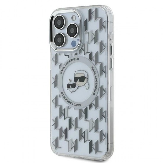 Karl Lagerfeld IML Monogram Karl & Choupette Head MagSafe iPhone 15 Pro Case - Clear