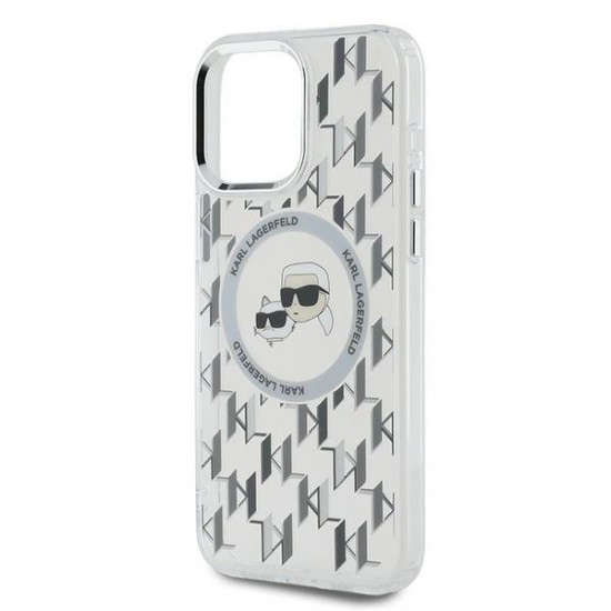 Karl Lagerfeld IML Monogram Karl & Choupette Head MagSafe iPhone 15 Pro Case - Clear