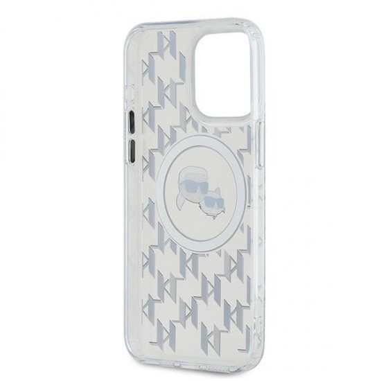 Karl Lagerfeld IML Monogram Karl & Choupette Head MagSafe iPhone 15 Pro Case - Clear