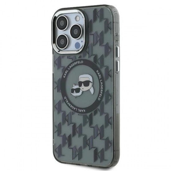 Karl Lagerfeld IML Monogram Karl & Choupette Head MagSafe Case for iPhone 15 Pro Max - Black