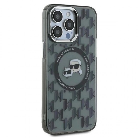 Karl Lagerfeld IML Monogram Karl & Choupette Head MagSafe Case for iPhone 15 Pro Max - Black
