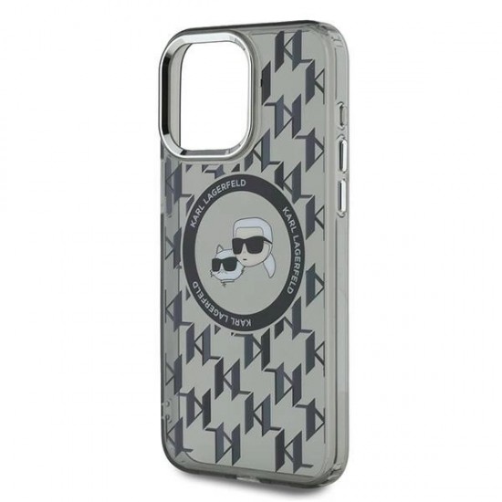 Karl Lagerfeld IML Monogram Karl & Choupette Head MagSafe Case for iPhone 15 Pro Max - Black