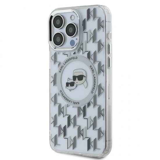 Karl Lagerfeld IML Monogram Karl & Choupette Head MagSafe Case for iPhone 15 Pro Max - Clear