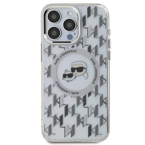 Karl Lagerfeld IML Monogram Karl & Choupette Head MagSafe Case for iPhone 15 Pro Max - Clear