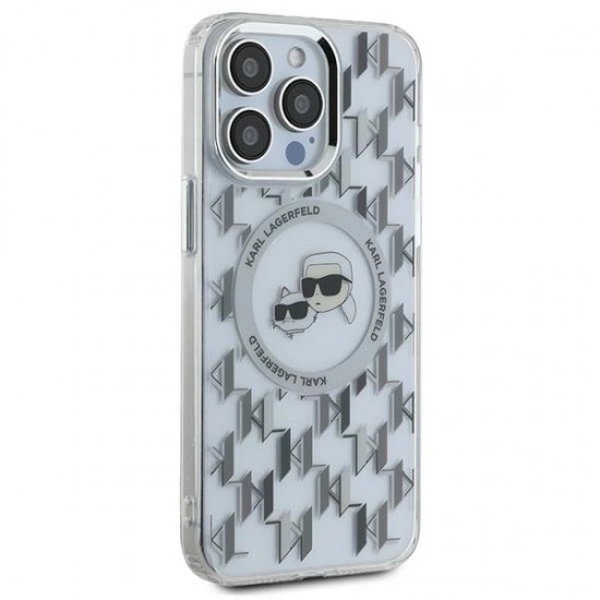 Karl Lagerfeld IML Monogram Karl & Choupette Head MagSafe Case for iPhone 15 Pro Max - Clear