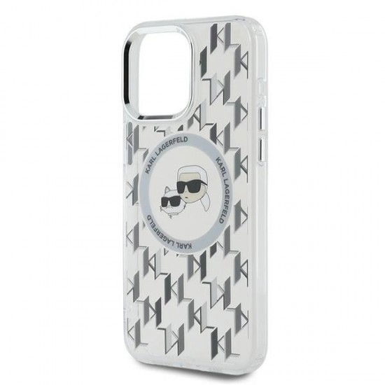 Karl Lagerfeld IML Monogram Karl & Choupette Head MagSafe Case for iPhone 15 Pro Max - Clear