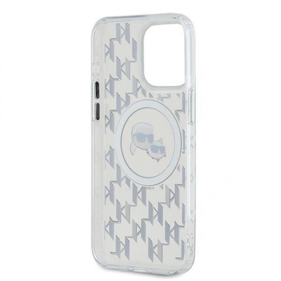 Karl Lagerfeld IML Monogram Karl & Choupette Head MagSafe Case for iPhone 15 Pro Max - Clear